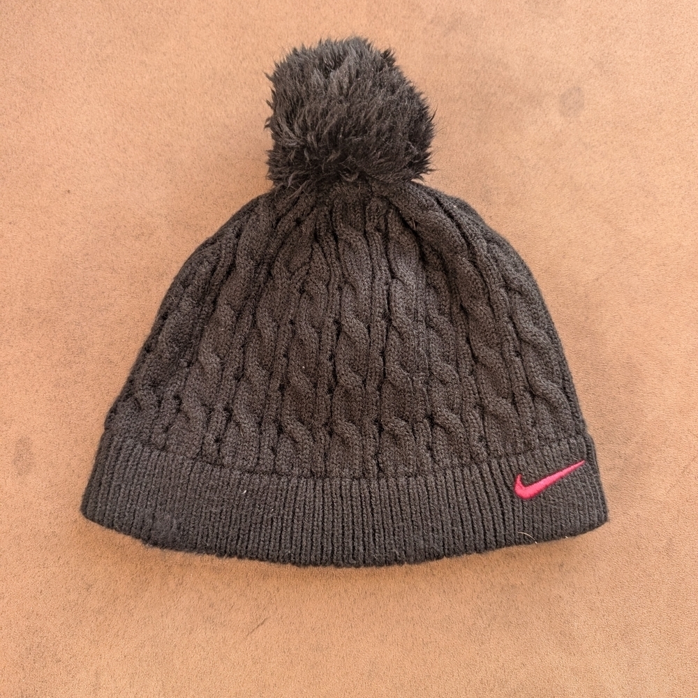 Nike Black Knit Beanie with Pink Logo